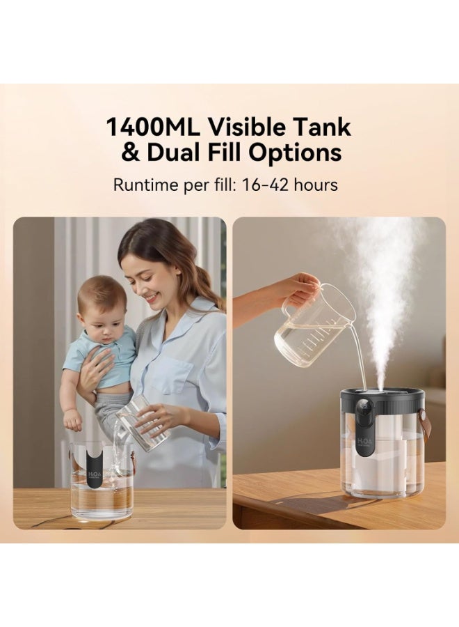 Bukela Rechargeable Portable Top Fill Humidifier, Smart Humidifiers for Bedroom, Night Light, 1.4L Cool Mist Humidifier for Office Home Plant Baby, 3-Speed Mist Control, Quiet, Auto Shut-Off - Image 2